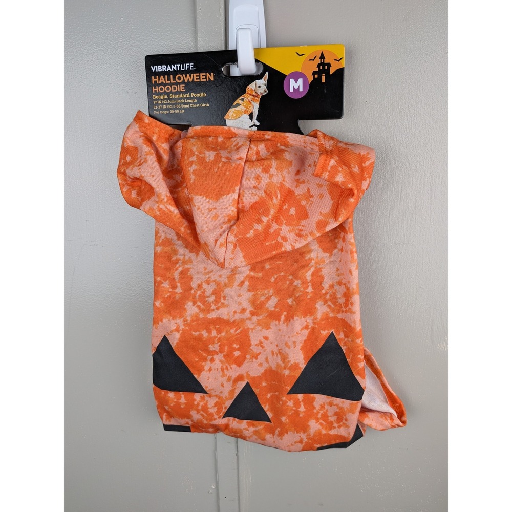 Vibrant Life Halloween Dog Hoodie Orange Tie Dye Pumpkin Jack-O-Lantern Size M - Picture 2 of 5